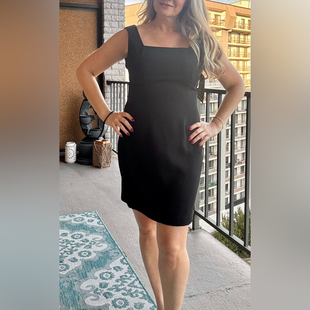 CDC Black Mock Neck Sheath Midi Dress
